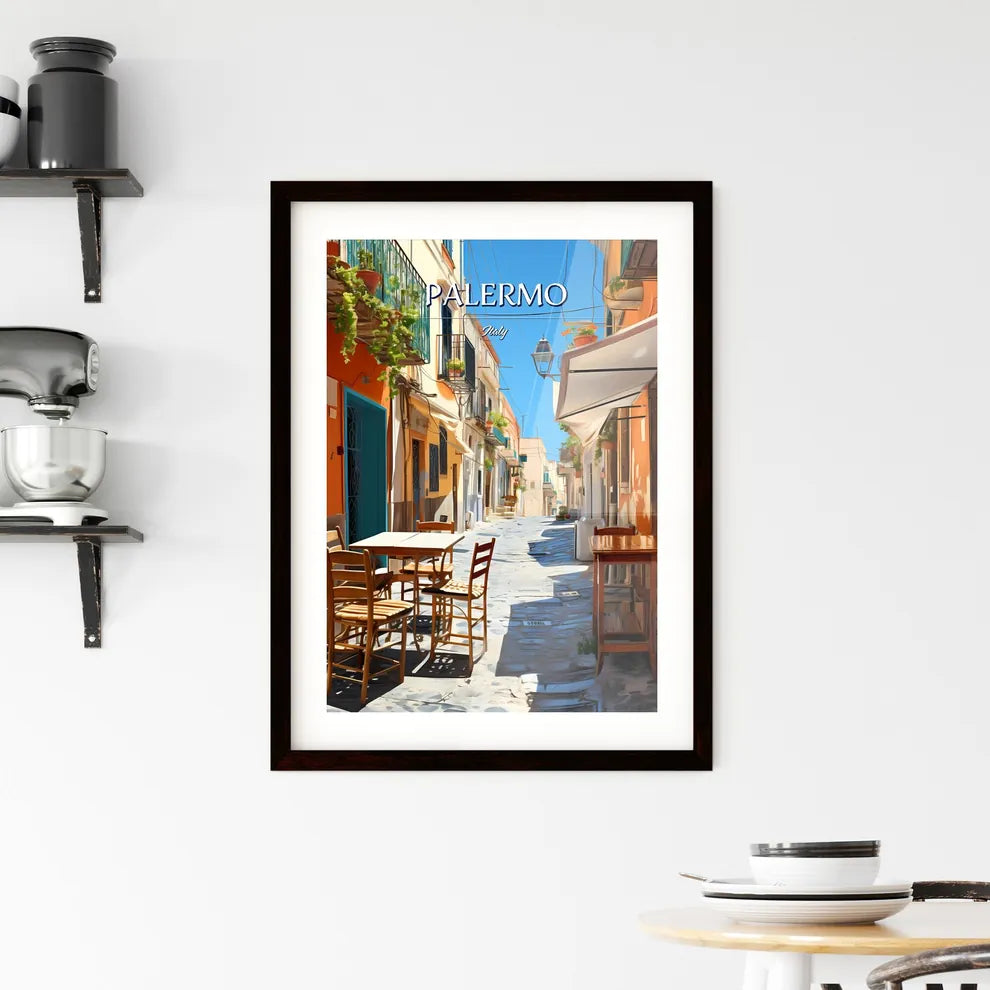 Palermo, Italy - Art print of a street with tables and chairs Custom Print