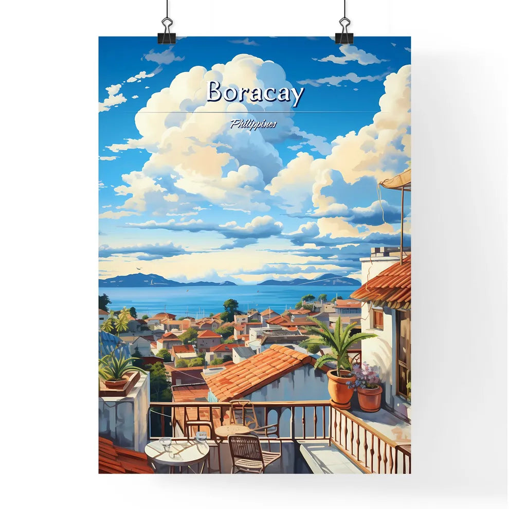 On the roofs of Boracay, Philippines - Art print of a balcony overlooking a city Poster