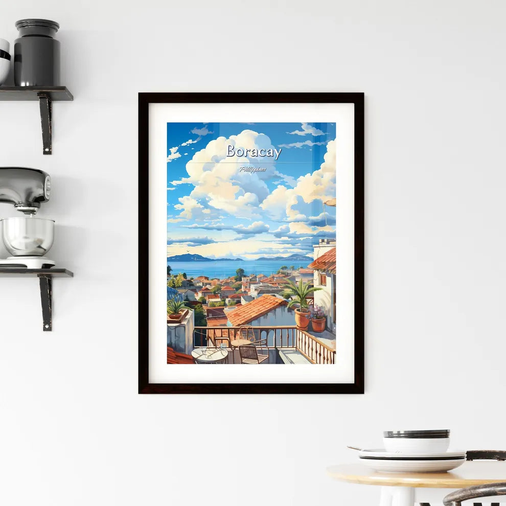 On the roofs of Boracay, Philippines - Art print of a balcony overlooking a city Custom Print
