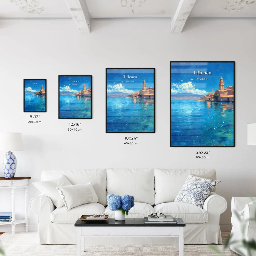 Titicaca, Peru/Bolivia - Art print of a city next to a body of water Size Chart