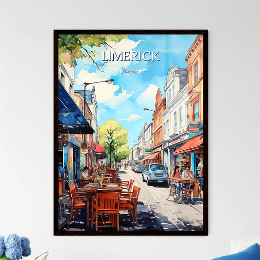 Limerick, Ireland - Art print of a street with tables and chairs on it Framed Art