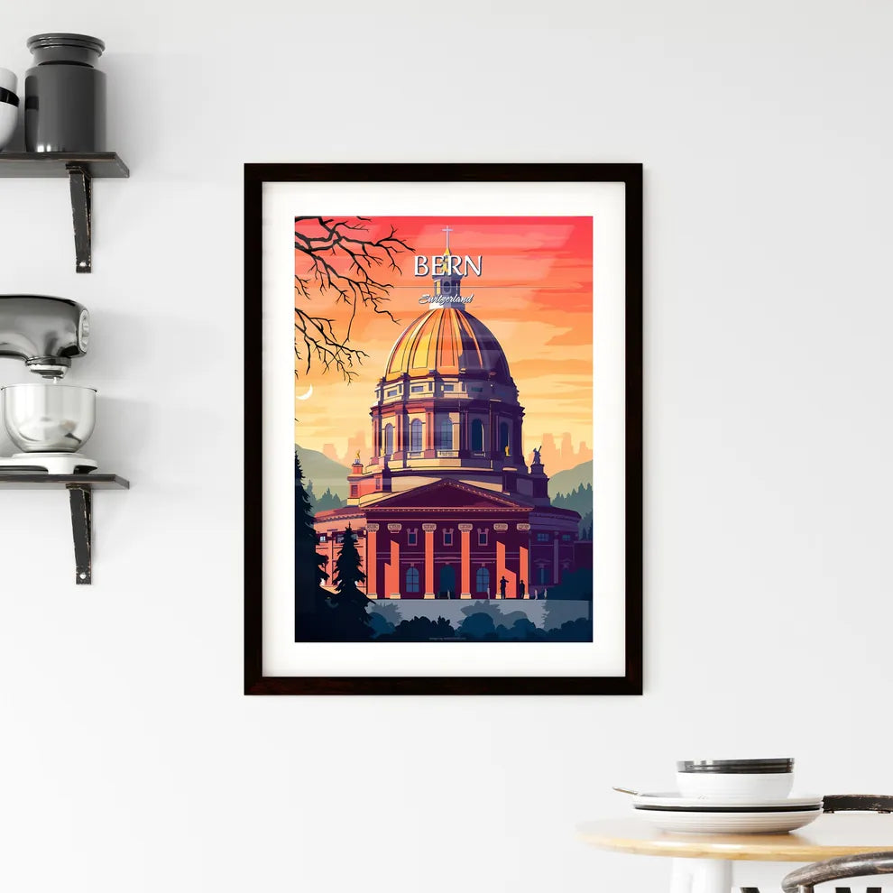 Bern, Switzerland - Art print of a building with a dome and trees Custom Print