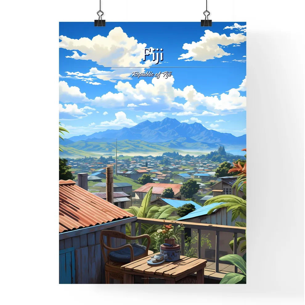 On the roofs of Fiji, Republic of Fiji - Art print of a view of a town from a balcony Poster