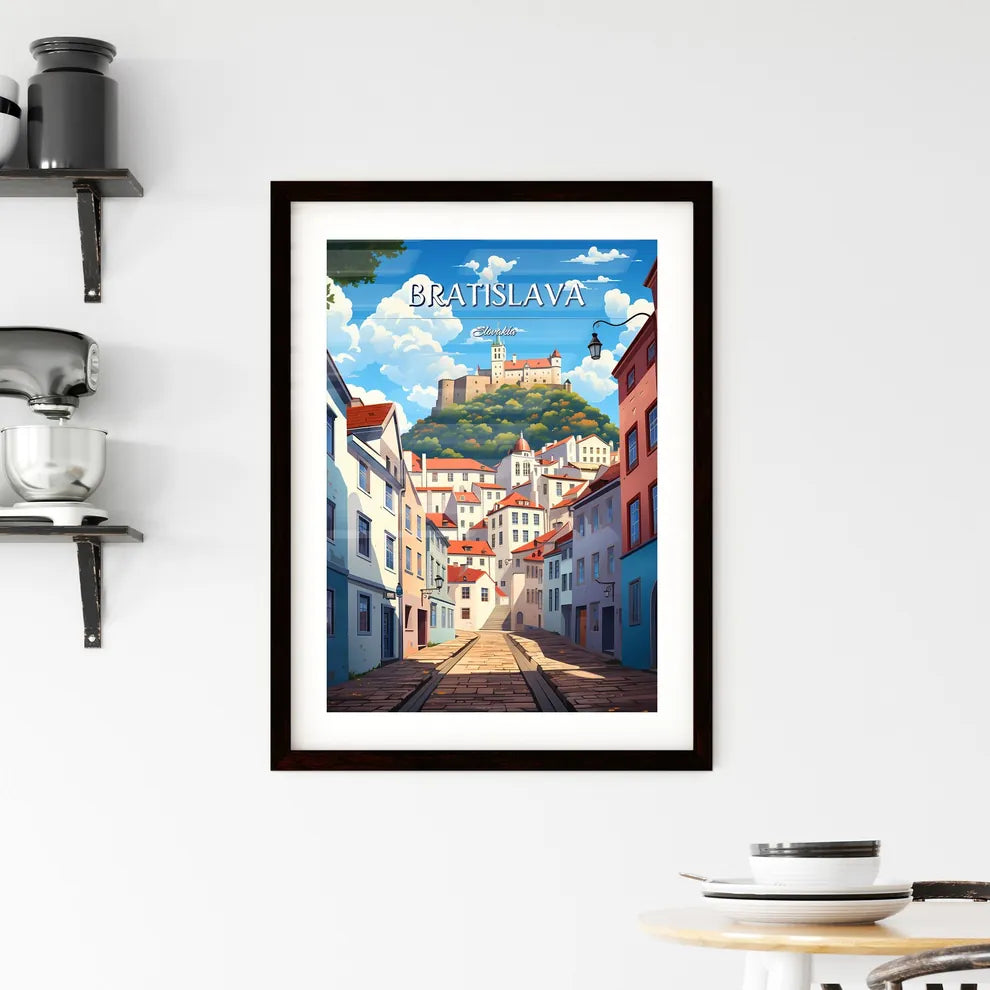 Bratislava, Slovakia - Art print of a street with buildings and a castle on top Custom Print