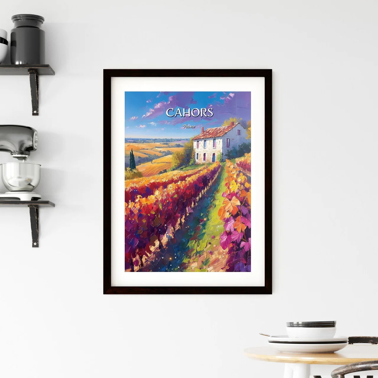 Cahors, France - Art print of a painting of a house in a vineyard Custom Print