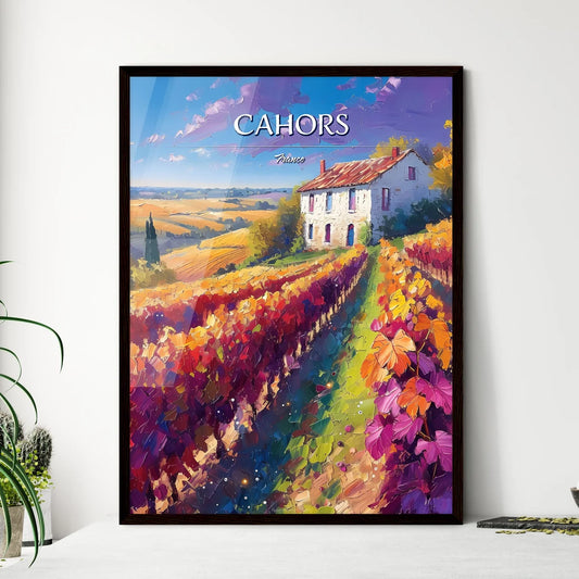Cahors, France - Art print of a painting of a house in a vineyard Framed Art