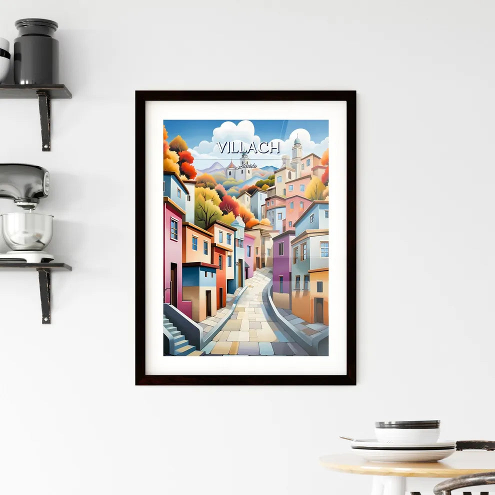 Villach, Austria - Art print of a colorful cityscape with trees and buildings Custom Print