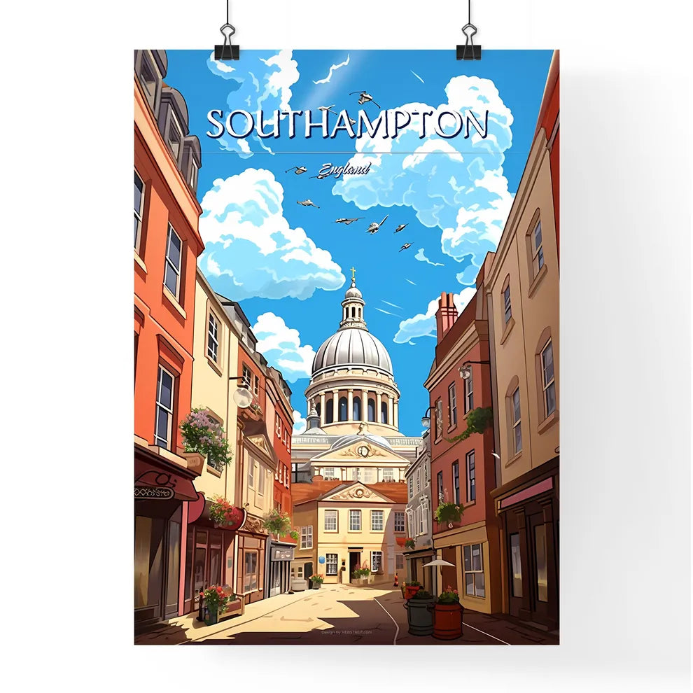 Southampton, England - Art print of a street with a dome and buildings Poster