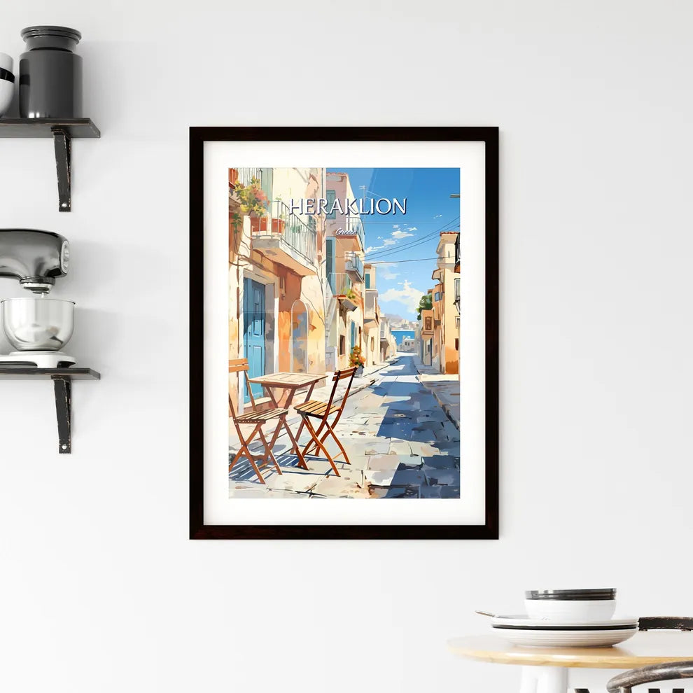 Heraklion, Greece - Art print of a table and chairs in a street Custom Print