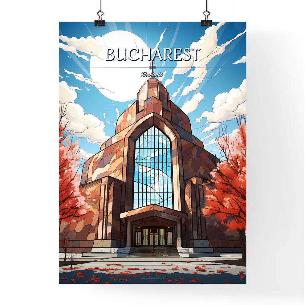 Bucharest, Romania - Art print of a building with a large window Poster