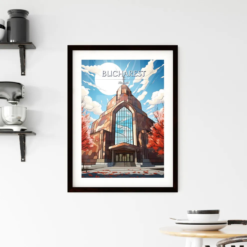 Bucharest, Romania - Art print of a building with a large window Custom Print