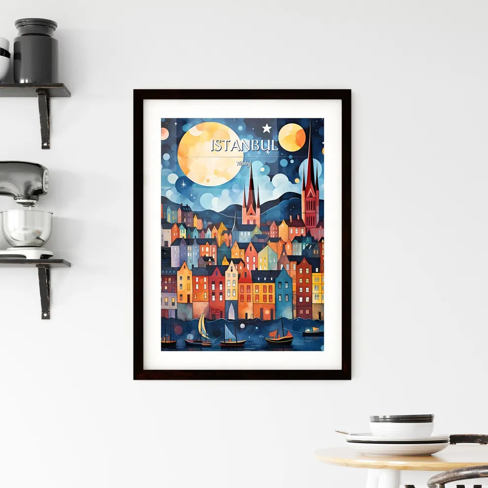 Istanbul, Turkey - Art print of a painting of a city at night Custom Print