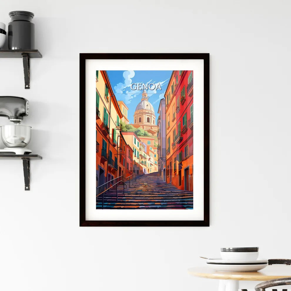 Genoa, Italy - Art print of a steep staircase in a city Custom Print