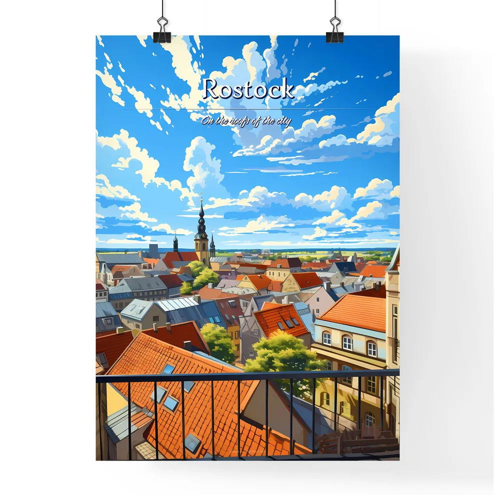 On the roofs of Rostock - Art print of a view of a city from a balcony Poster