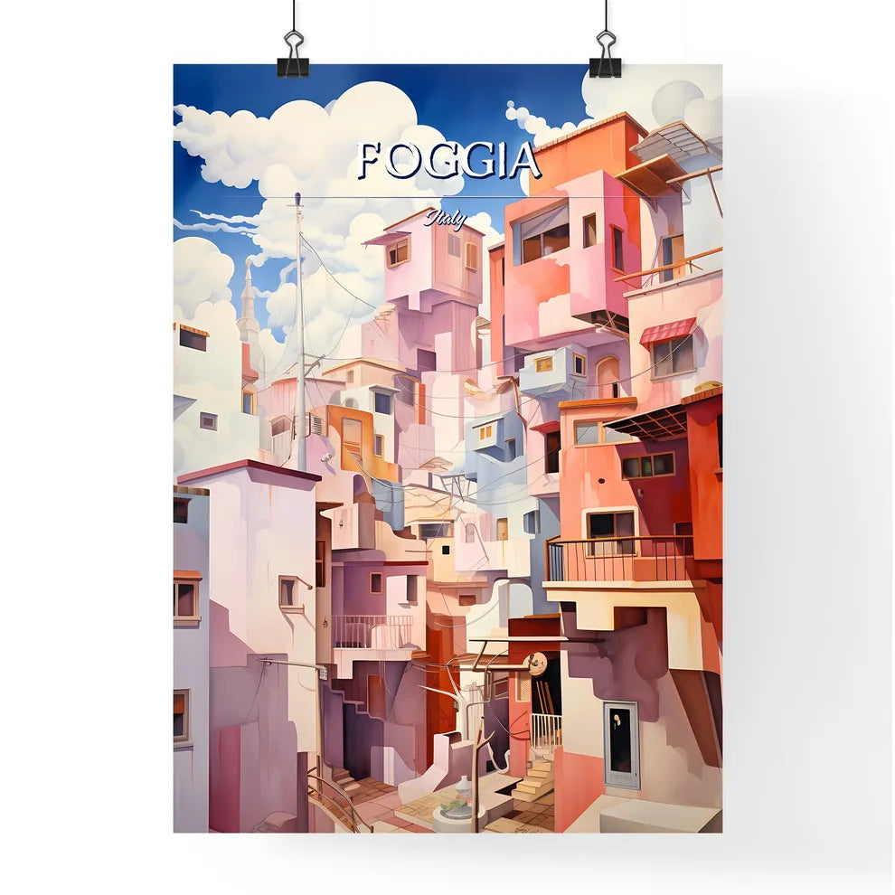 Foggia, Italy - Art print of a colorful buildings with clouds in the sky Poster