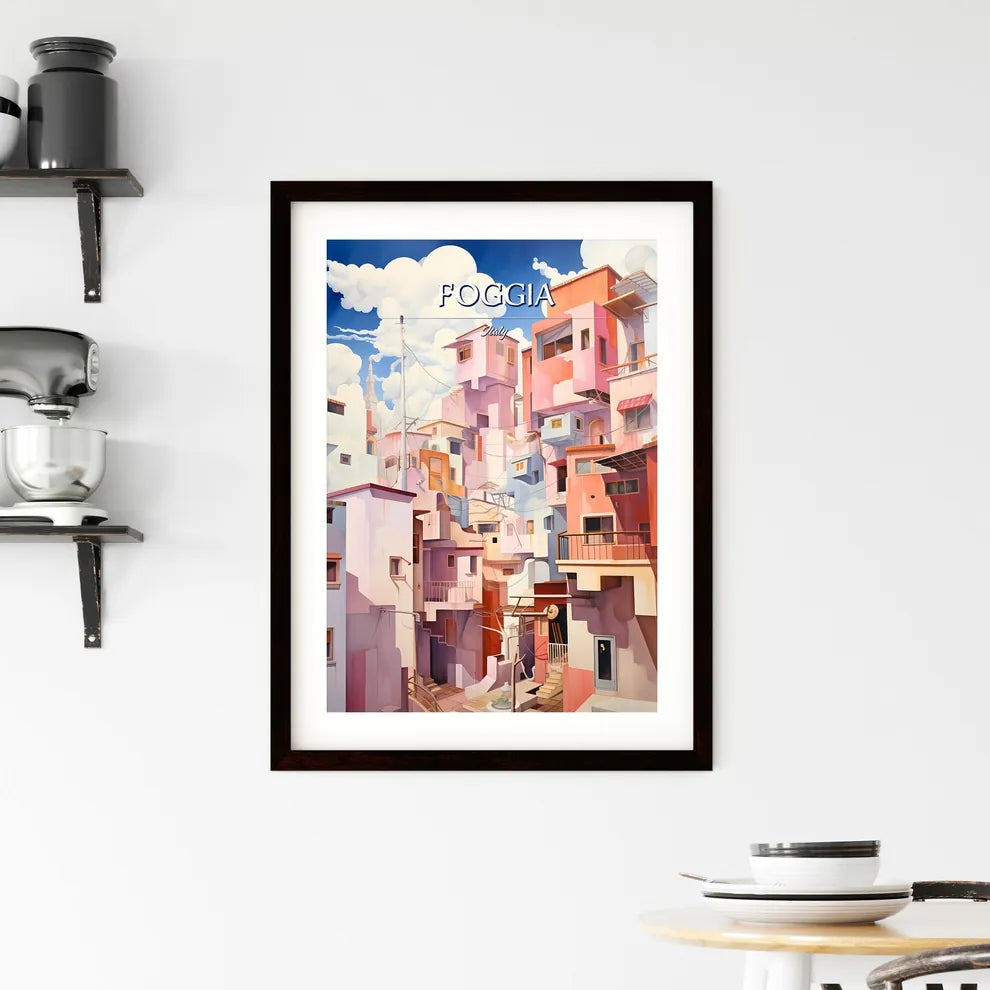 Foggia, Italy - Art print of a colorful buildings with clouds in the sky Custom Print