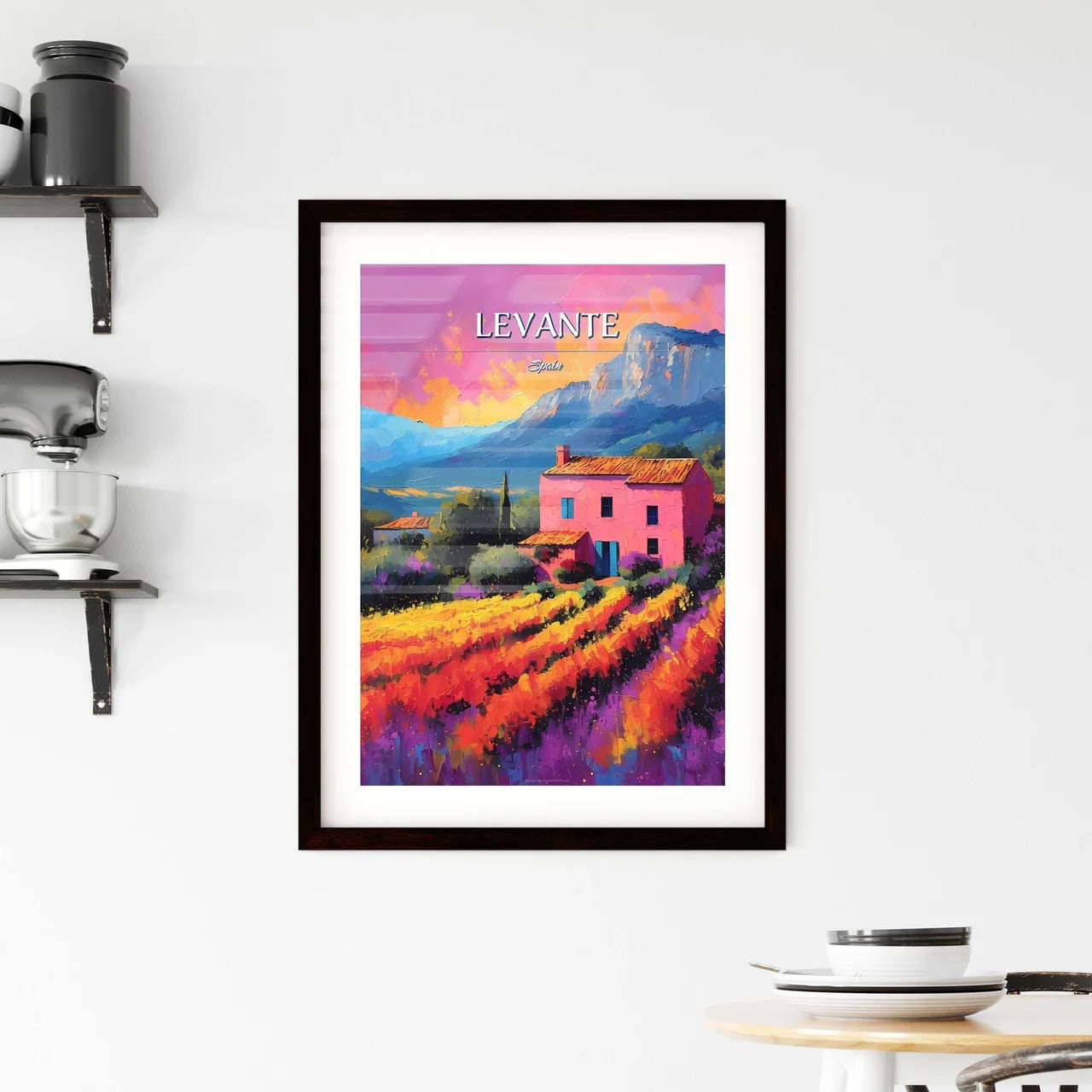 Levante, Spain - Art print of a painting of a house in a field of flowers Custom Print