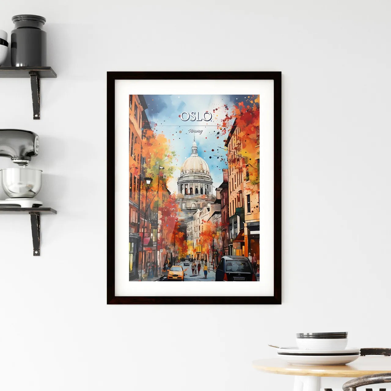 Oslo, Norway - Art print of a street with cars and a dome on top Custom Print