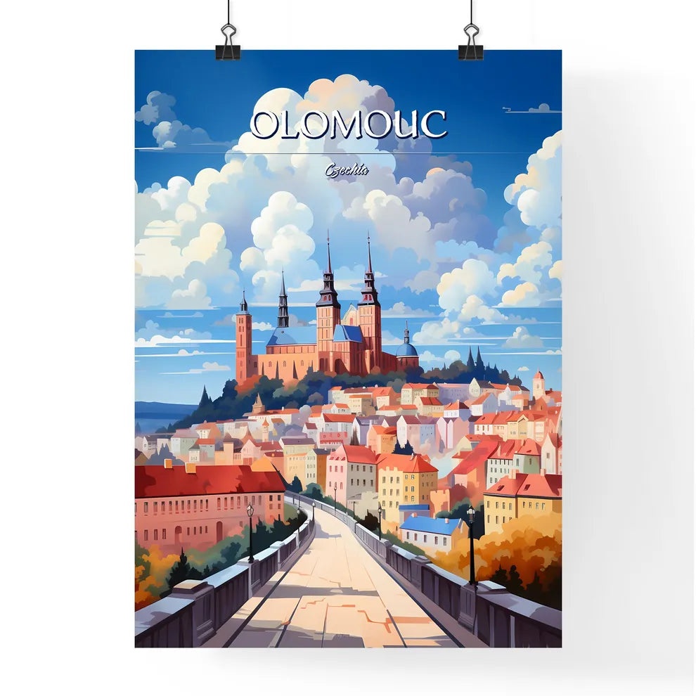 Olomouc, Czechia - Art print of a city with a castle on top Poster