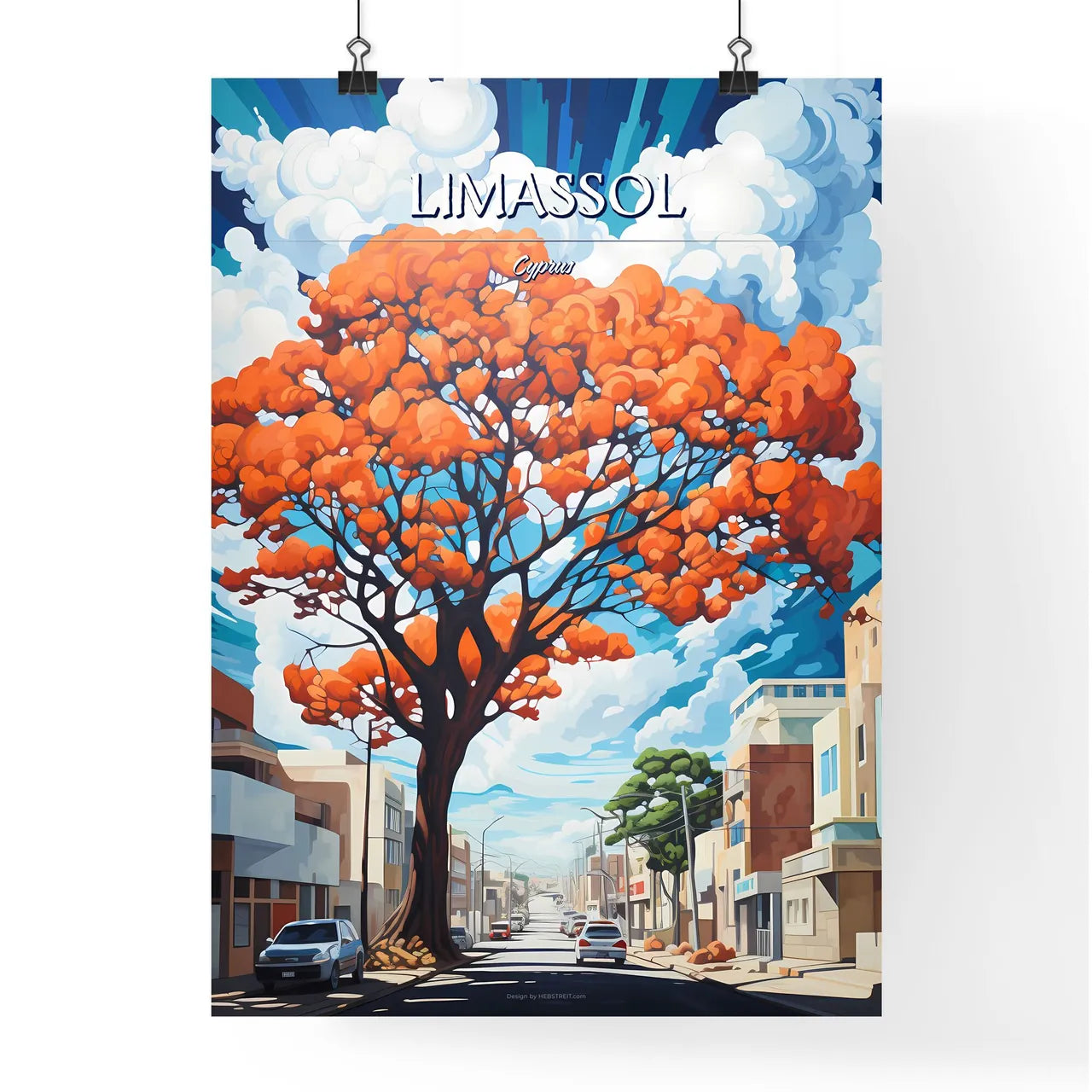 Limassol, Cyprus - Art print of a tree on the street Poster