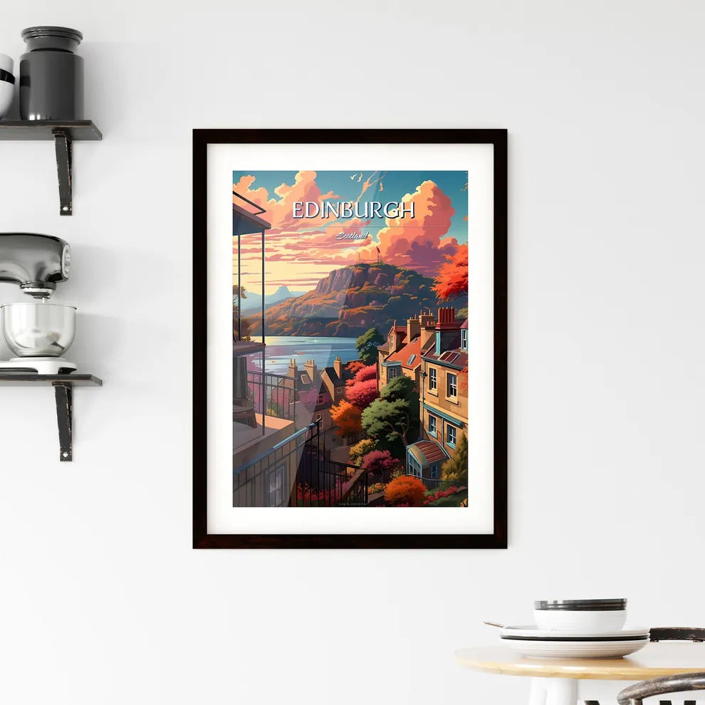 Edinburgh, Scotland - Art print of a view of a town from a balcony overlooking a lake Custom Print