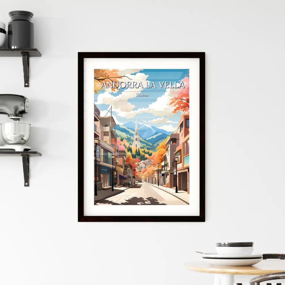 Andorra la Vella, Andorra - Art print of a street with buildings and trees in the background Custom Print