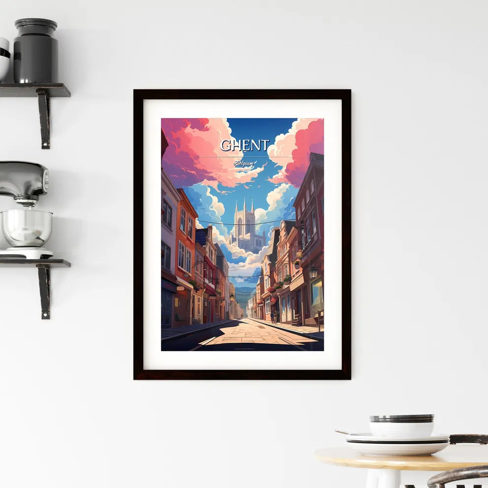 Ghent, Belgium - Art print of a street with buildings and a castle in the sky Custom Print