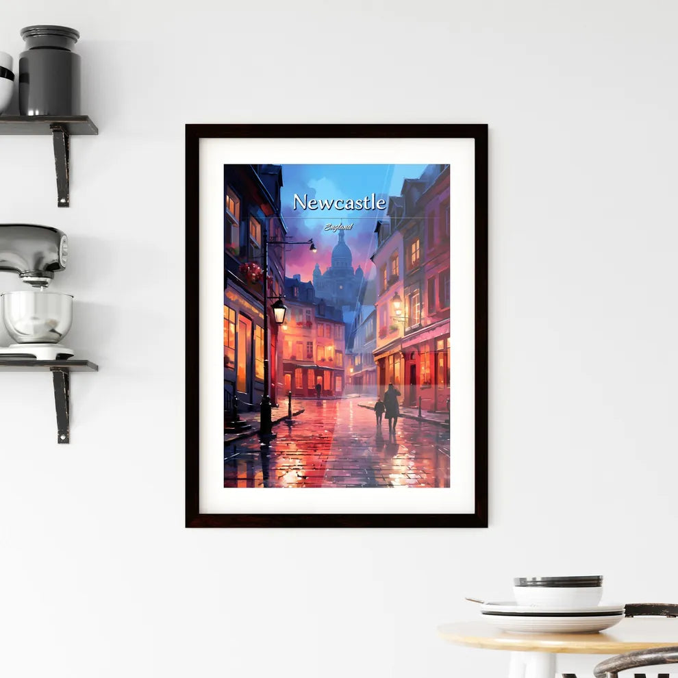 Newcastle upon Tyne, England - Art print of a street with buildings and people walking Custom Print