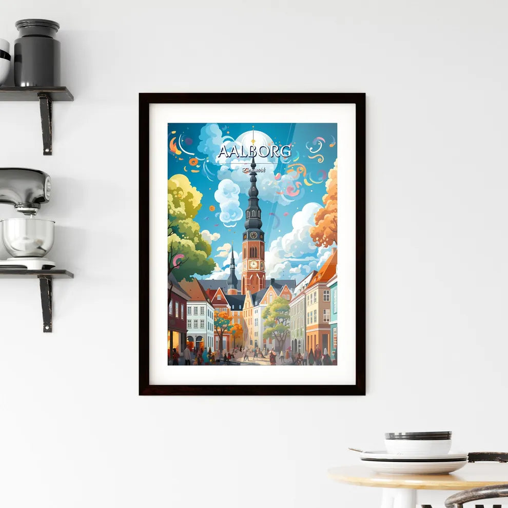 Aalborg, Denmark - Art print of a colorful city with a clock tower Custom Print