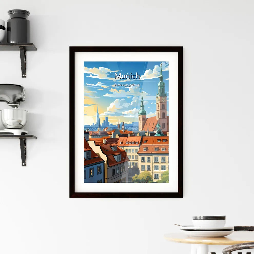 On the roofs of Munich - Art print of a city with a clock tower Custom Print