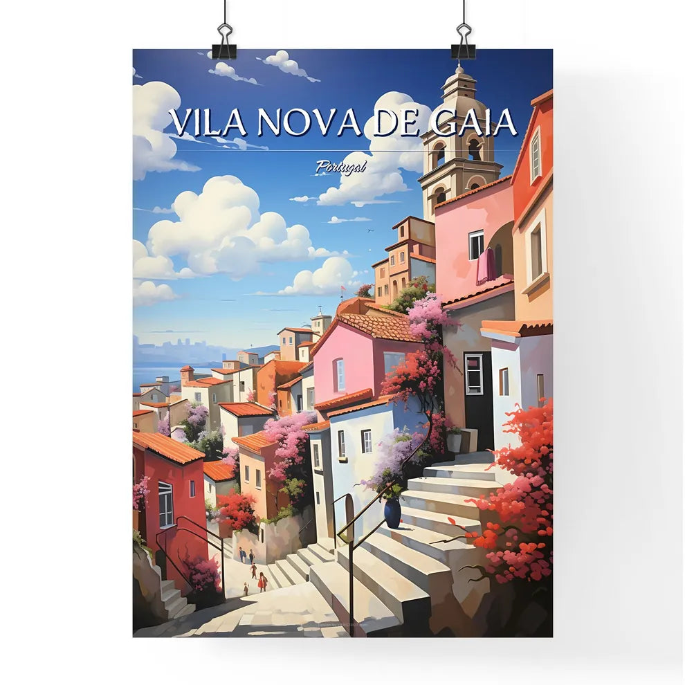 Vila Nova de Gaia, Portugal - Art print of a colorful buildings on a hill Poster
