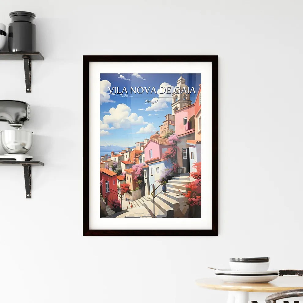 Vila Nova de Gaia, Portugal - Art print of a colorful buildings on a hill Custom Print
