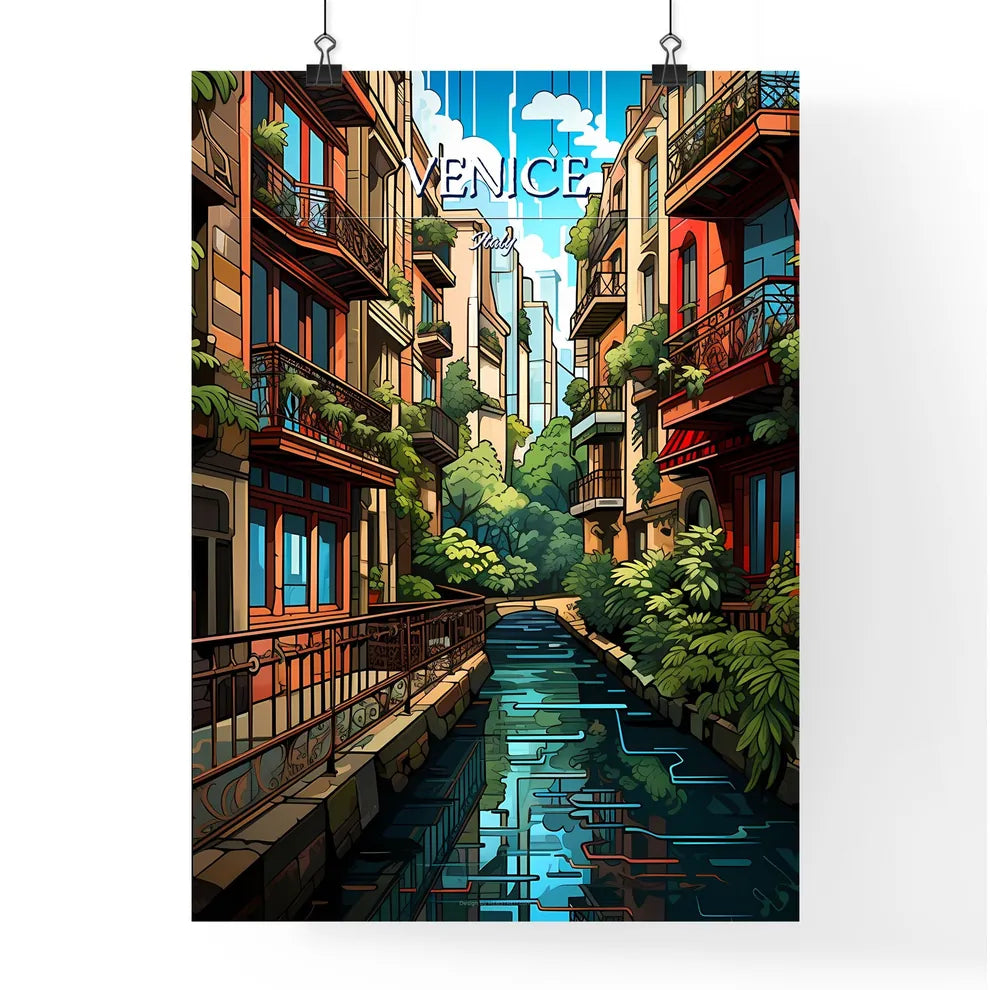 Venice, Italy - Art print of a water channel between buildings with French Quarter in the background Poster