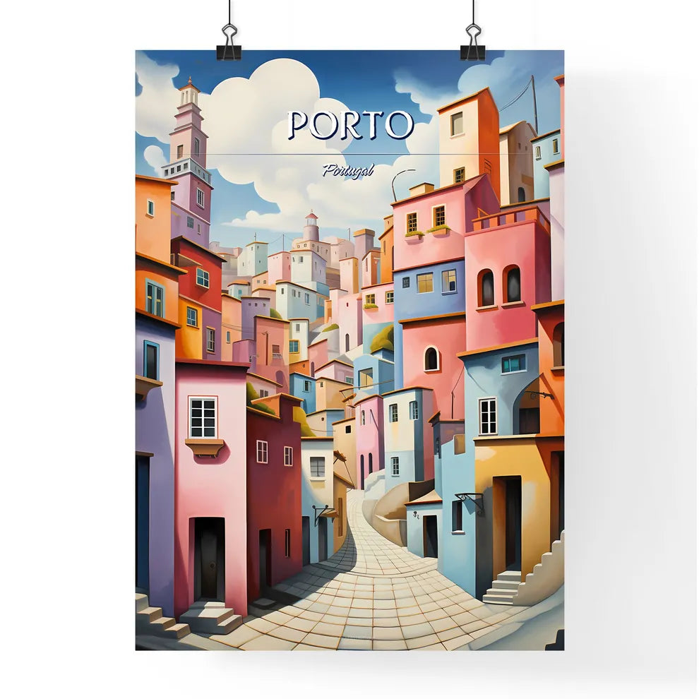 Porto, Portugal - Art print of a colorful city with a stone path Poster