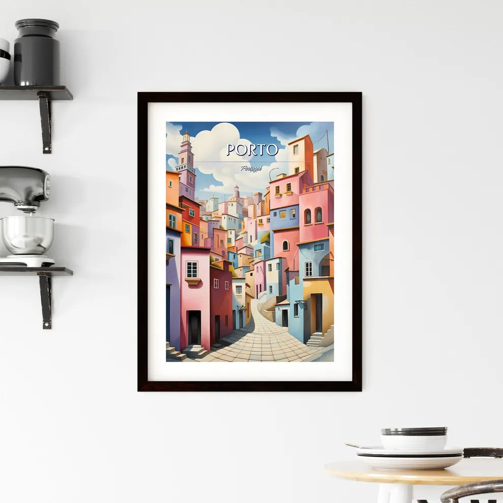 Porto, Portugal - Art print of a colorful city with a stone path Custom Print