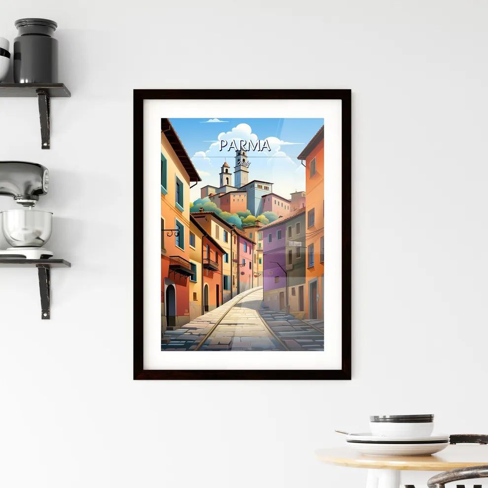 Parma, Italy - Art print of a street with colorful buildings and a tower Custom Print