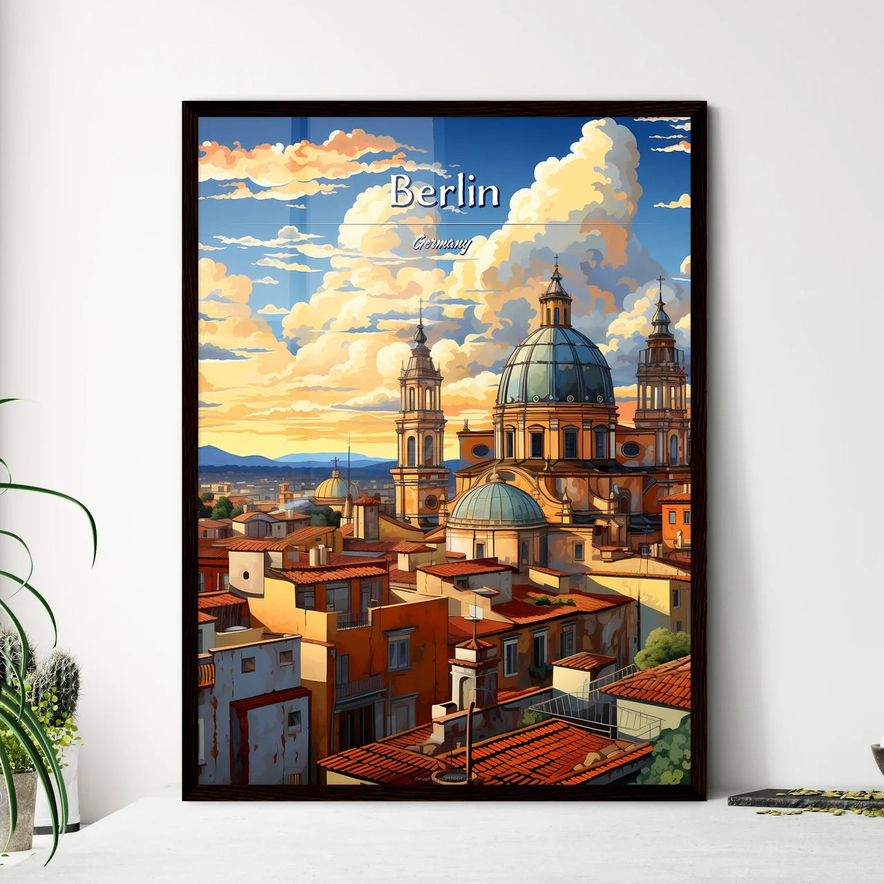 On the roofs of Berlin, Germany - Art print of a city with a dome and towers Framed Art