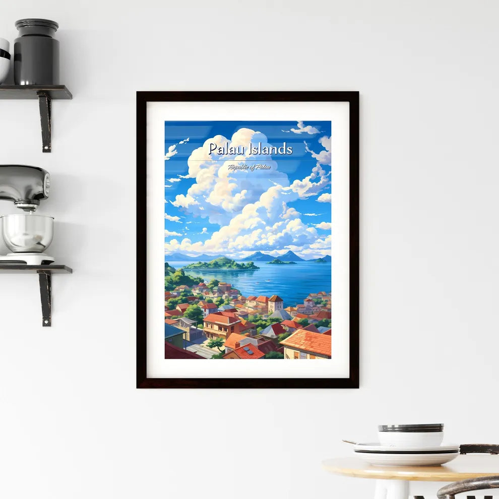 On the roofs of Palau Islands, Republic of Palau - Art print of a city by the water Custom Print