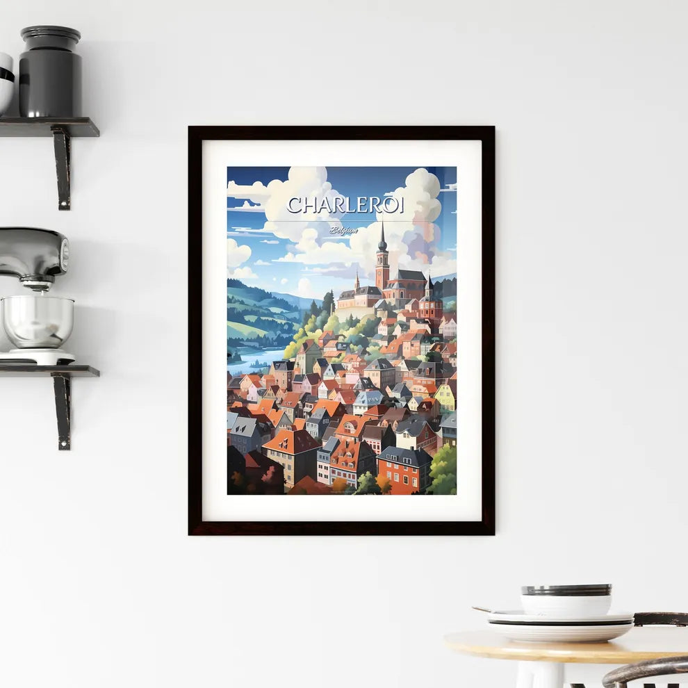 Charleroi, Belgium - Art print of a town with a church on top of it Custom Print