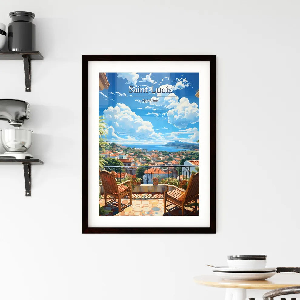 On the roofs of Saint Lucia, Saint Lucia - Art print of a view of a town from a balcony Custom Print