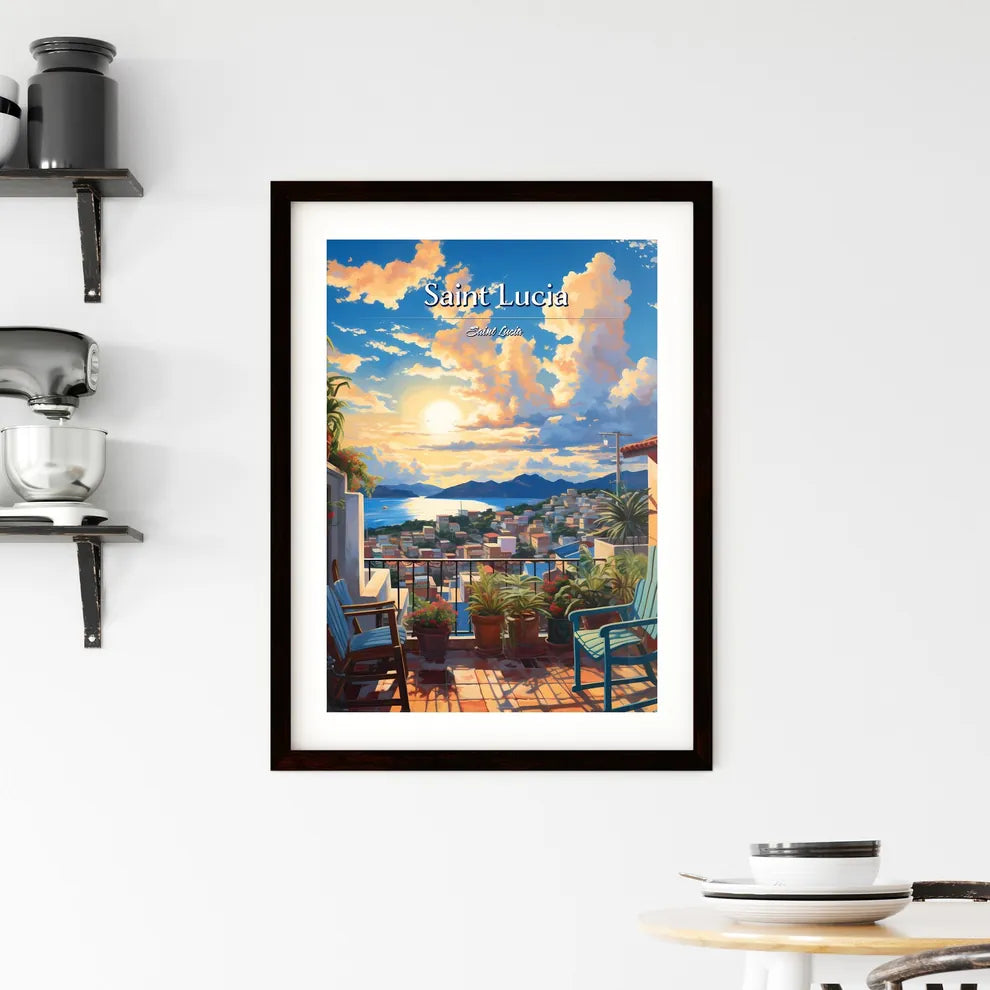 On the roofs of Saint Lucia, Saint Lucia - Art print of a balcony with chairs and plants on it Custom Print
