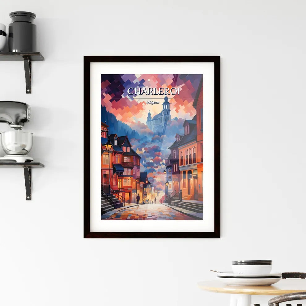 Charleroi, Belgium - Art print of a street with buildings and a church in the background Custom Print