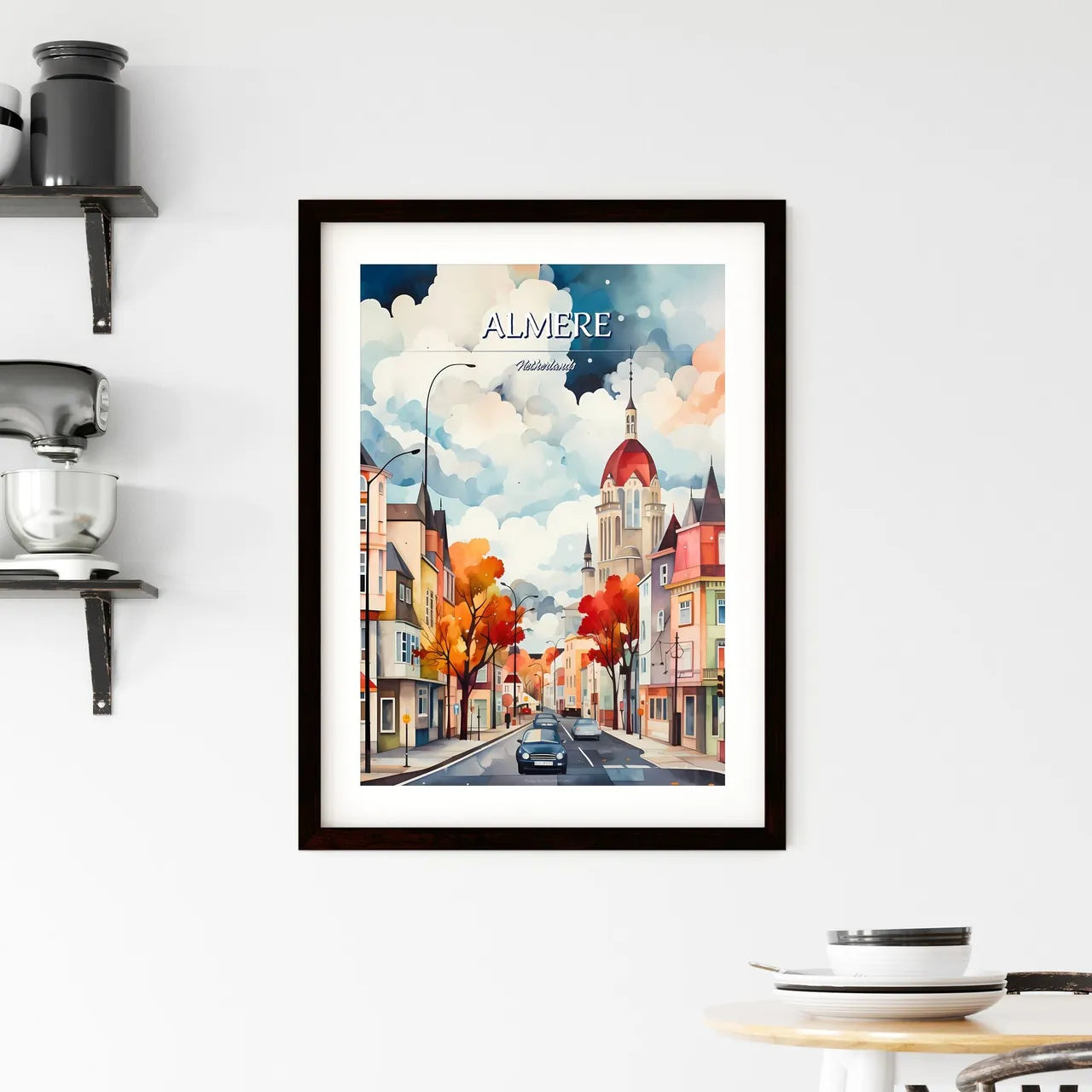 Almere, Netherlands - Art print of a street with cars and buildings Custom Print