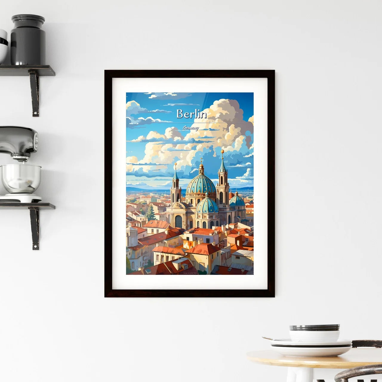 On the roofs of Berlin, Germany - Art print of a large building with blue domes and a blue roof Custom Print