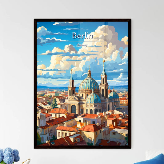 On the roofs of Berlin, Germany - Art print of a large building with blue domes and a blue roof Framed Art