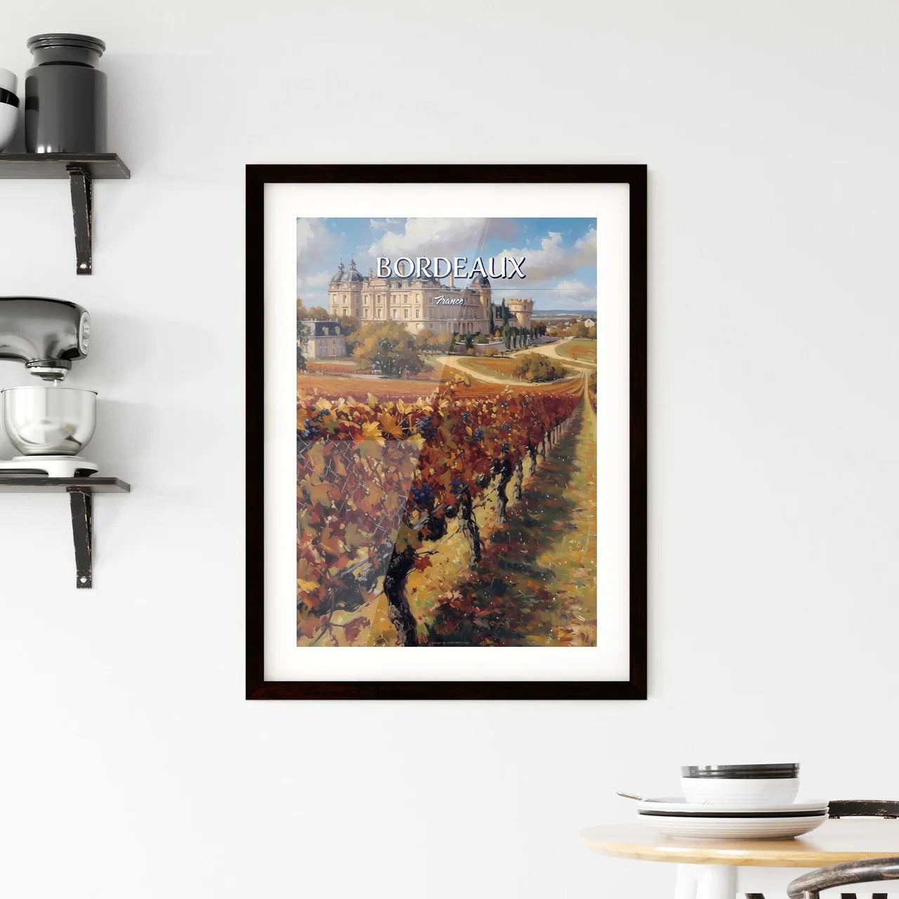 Bordeaux, France - Art print of a vineyard with a castle in the background Custom Print
