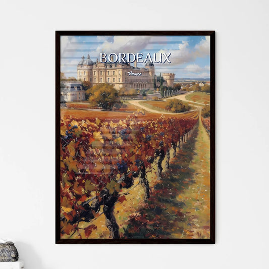 Bordeaux, France - Art print of a vineyard with a castle in the background Framed Art