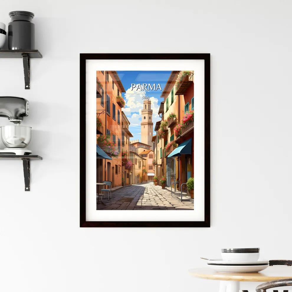 Parma, Italy - Art print of a street with buildings and a tower Custom Print