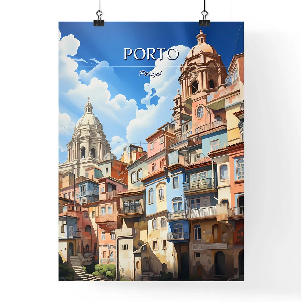 Porto, Portugal - Art print of a group of buildings with a dome on the top Poster