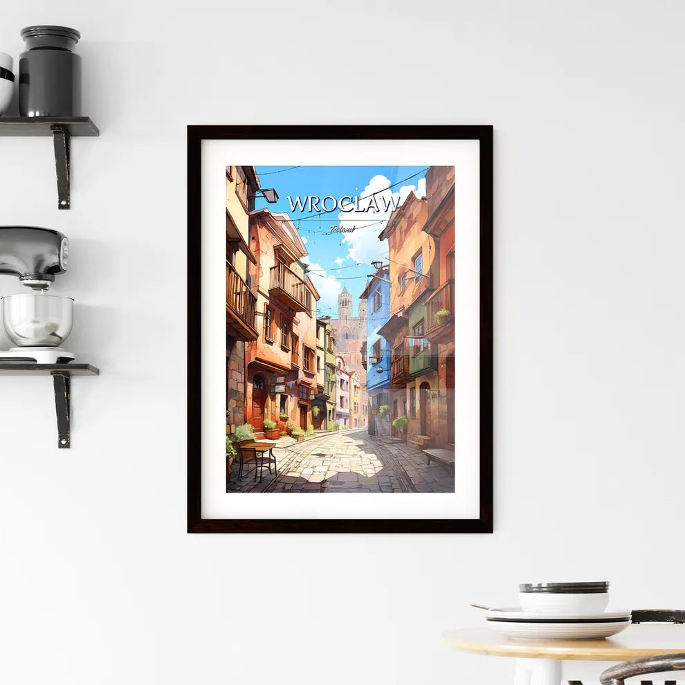 Wroclaw, Poland - Art print of a street with buildings and a castle in the background Custom Print